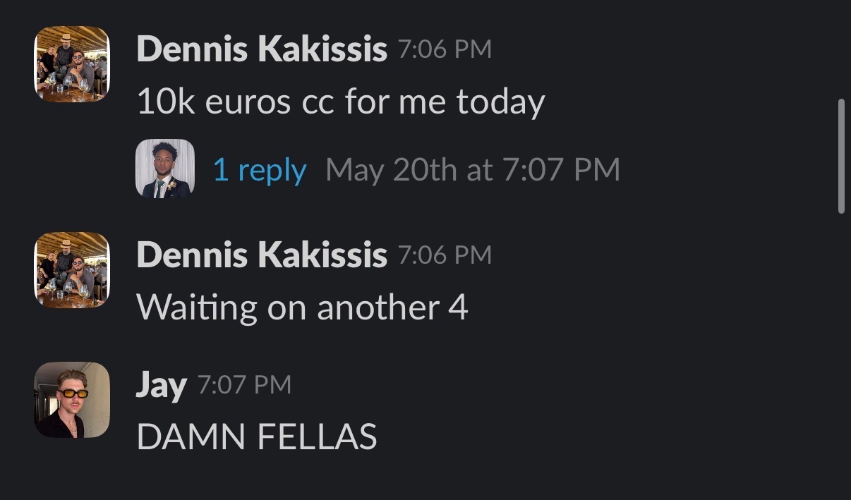 Dennis Kakissis 10k euros cash collected