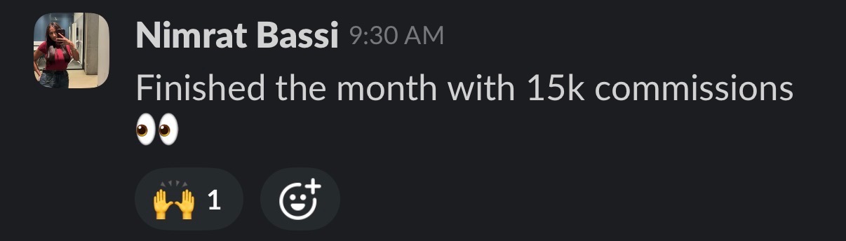 Nimrat Bassi finished month with 15k commissions